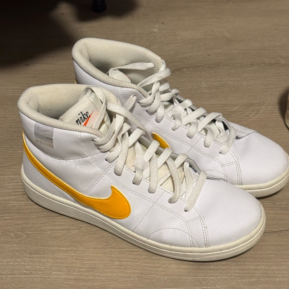 Nike White and Yellow High-Top Sneakers